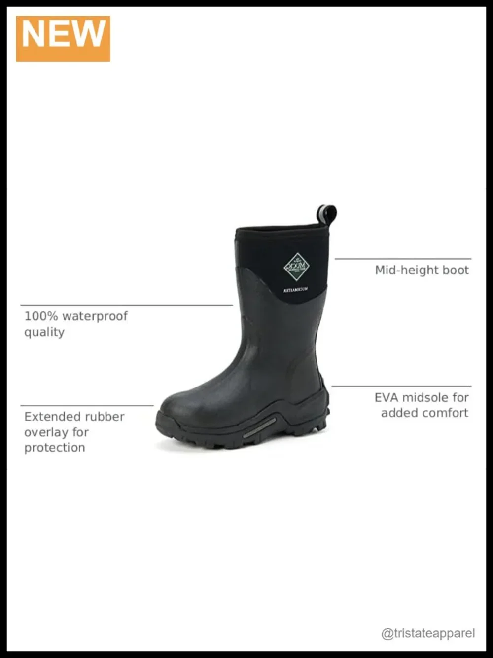 Men's Mid-Calf Rubber Pull-On Rain Boots with Memory Foam